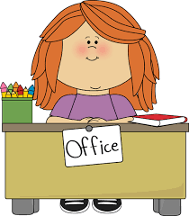  Cartoon woman at desk with a sign for office